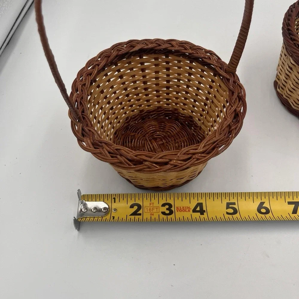 Lot of 3 Small Vintage Wicker Baskets One With Handle Two Tone Pretty And Cute!